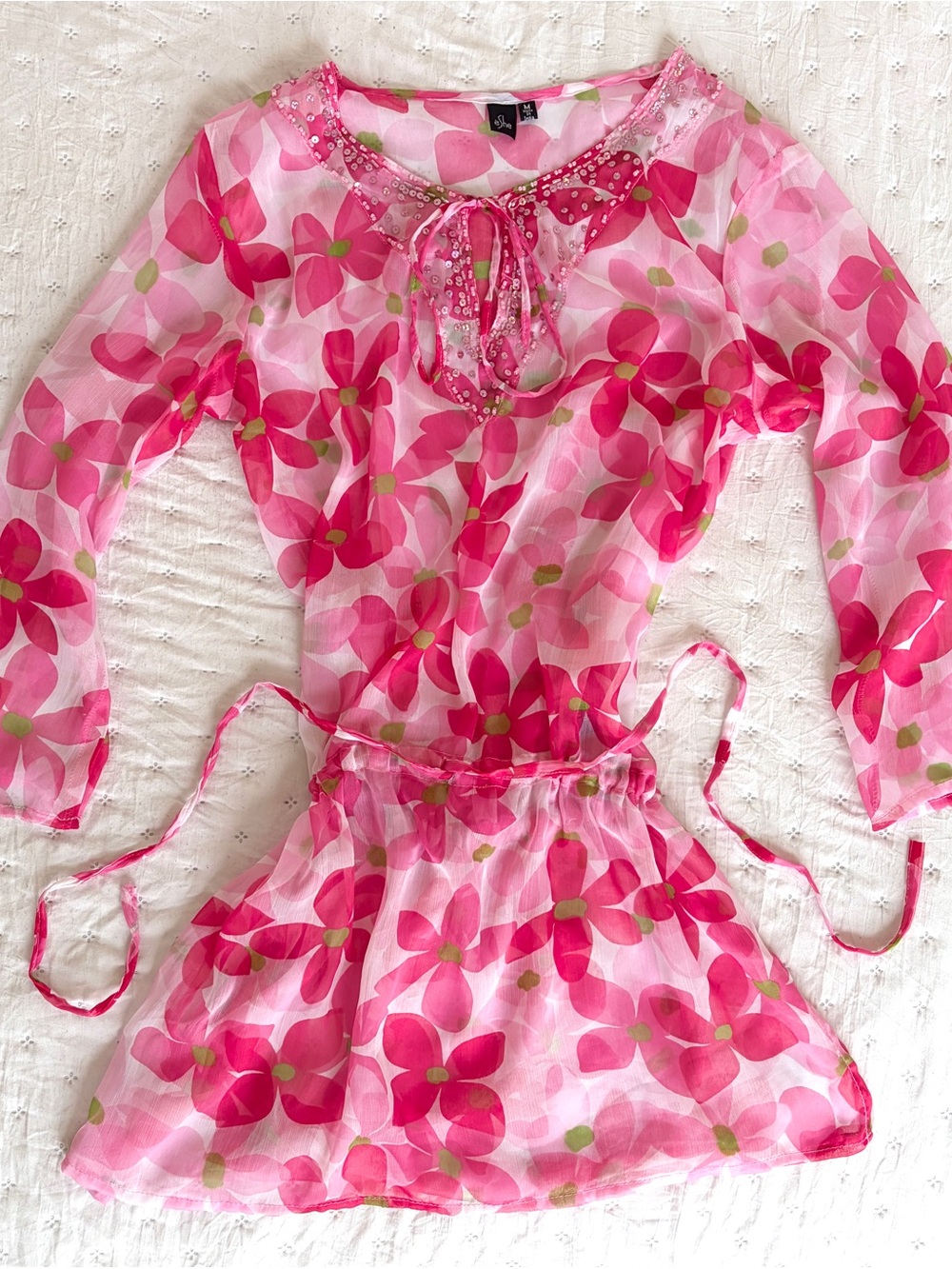 Garden Fairy Cottage Pink Floral Beach Sheer Coverup